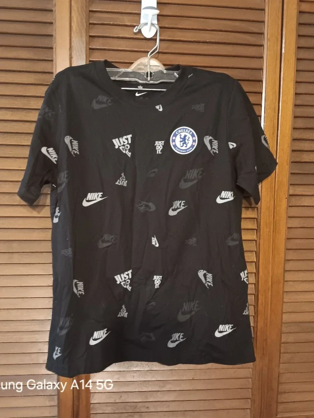 NIKE Chelsea FC Youth Black Just Do It All Over Print Cotton Soccer T Shirt XL